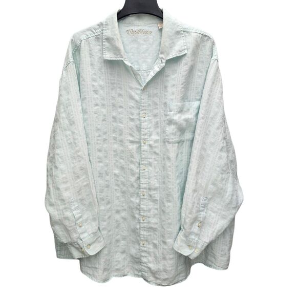 Caribbean Linen Blend Button Up Shirt Mens 3XB Mint Green Keep Cool Coastal - Picture 2 of 11